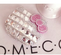 DIY stick Diamond rhinestone bow square drill makeup mirror with body mirror gift mirror stick folding