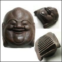 Old Pint Bamboo Root Carving Wall-mounted Ancient Buddha Facebook Bamboo Carving Wall Decoration Smiling Face Fo The Buddha Rohan Avatar Retro Decoration