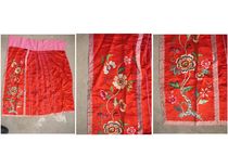 Brand new Qing Dynasty gorgeous red silk old embroidery embroidered old embroidery piece large autumn day flower butterfly fruit figure 1