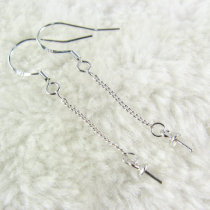 925 half silver ear hook silver earring long earring material diy Jade Pearl semi-finished accessories single chain