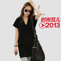 Summer New Pint Sentiment V Collar Bat Sleeves T-shirt Loose Big Code Blouse Lady Chine Fashion Women Dress