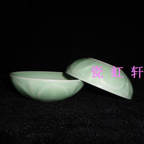  Jingdezhen Cultural Revolution Porcelain Factory goods ceramic monochrome glaze bean green dark work carved lotus teacup refreshment dish bag old