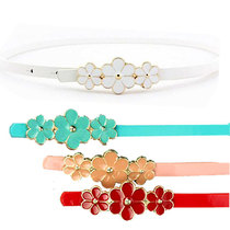 Girls Korean version of the flower womens belt Childrens candy color spray paint small belt Romantic Cherry blossom thin waist belt