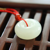White jade stone Pingan buckle pendant Pure natural Hetian jade Korean material jade jewelry Men and womens couple jade pendant