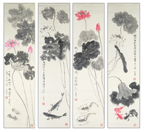Chinese painting four screens Lotus living room painter pure hand-painted calligraphy and painting works original ink painting flower and bird painting calligraphy