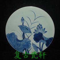 Jingdezhen Cultural Revolution porcelain factory goods hand painted green elegant lotus flower 14 inch large flat disc decoration furnishing porcelain tray