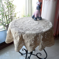 Handmade crochet hook flower Geometric pattern hollow pastoral decoration cover towel American vintage woven lace round table cloth