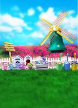 Childrens photography background cloth outdoor scenery grass green theme 100 days photo studio baby windmill photo background paper