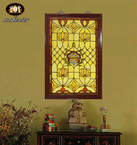 Customized porch partition screen wall lamp aisle ceiling solid wood moving doors and windows church colored art glass