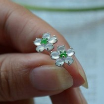 925 silver inlaid jade earrings ice seed flower green egg noodles Myanmar old pit jade jewelry promotion send Lady