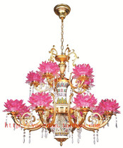 Imitation gold color flower LED fifteen pink colorful lotus chandelier Temple Buddha Hall Buddha lamp Home decoration lamp