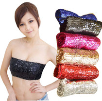 Stage costume Singer bottoming Anti-light High elastic sequin vest Gold silver chest wrap small bandeau