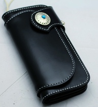 Handmade custom Italian vegetable tanning leather top layer cowhide long money cloth hanging waist wallet black horse hip skin effect