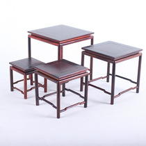 Haolinxuan wood carving red acid branch antique miniature square table 4 sets of miniature landscape furniture gifts