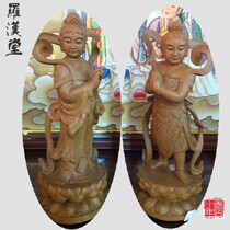 Popular Religious Products 12-inch Good Fortune Female Fragrance Camphor Wood Log Color Second Degree Golden Boy Jade Female Buddha Statue