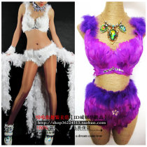 European and American guest bar ds lead dance sexy performance gogo performance suit Female feather bra suit catwalk singer suit