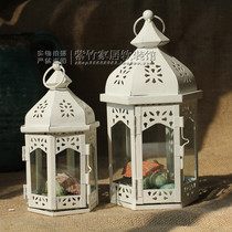 Wrought iron candle holder European classic glass wind lamp Mediterranean style home soft wedding candlestick