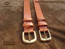  Custom pure copper belt needle buckle belt Scalp belt belt Genuine leather pure cowhide head layer vegetable tanned leather belt