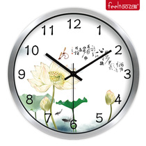  Feitao Chinese home creative clock Chinese national calligraphy and painting Lotus silent living room wall clock Quartz clock