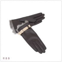 Happy female sheepskin gloves rabbit fur Luo mouth super soft velvet cloth lining winter ladies leather gloves