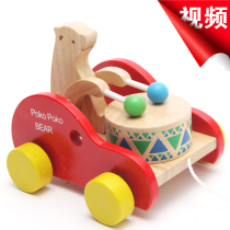 Export to Japan original single bear beating drum tow cart cart toy toy car baby toddler toy