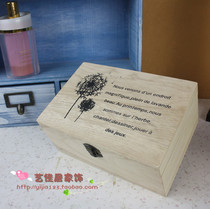 zakka Dandelion wooden box Postcard storage box Wooden jewelry box storage with lock