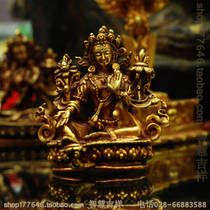 Pure gilt small buddha statue Holy land Nepal handmade green mother mercy to save suffering to provide for the cultivation of blessing and wisdom