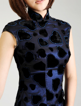 2018 summer dress new black yarn blue heart rotten flower velvet fashion Shanghai style sleeveless short cheongsam can be customized in long sleeve