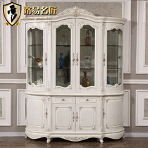 Louis famous craftsman European-style solid wood white glass wine cabinet living room ivory white wine cabinet French Four-Door Sideboard