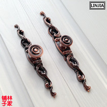 Teak solid wood furniture handle European cabinet wardrobe drawer red bronze handle antique furniture door handle Classical