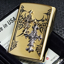 18-year-old shop Piggy Zippo golden crystal tribal two-color cross T Cross Emblem B