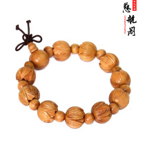 Peach wood Lotus Buddha bead bracelet Wood carved lotus bracelet