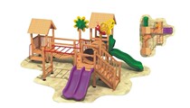 Childrens wooden slide kindergarten outdoor large wooden swing combination slide climbing net non-standard equipment customization
