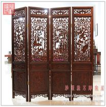 Dongyang wood carving folding floor screen Solid wood skeleton aerial entryway feng shui partition double-sided carved Meilan bamboo chrysanthemum