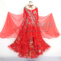 Red Phoenix Custom Upscale Fancy Flowers Morden Dance Dress Competition Dress National Mark Dance Dress Performance Suit Big Swing Dress BR09