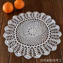 Auspicious home foreign trade manual crochet disc pad cotton crochet flower heat insulation pad 38cm round rice white