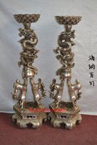 Home furnishing Buddhist hall for a pair of large numbers with pure bronze antique silver plated lion wax table disc dragon candle holder