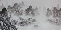 Ink landscape painting Chinese painting pure hand-painted office living room four feet