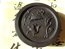 Wenfang Four Treasures Antique Cheng Mud Inkstone Exquisite lotus and crane pattern Cheng Mud inkstone