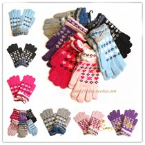 Qingku autumn and winter New ruffled rabbit wool blend womens Jacquard finger gloves thickened warm multi-color optional