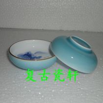 Jingdezhen Factory Goods Porcelain Single Color Glazed Green Glaze Inner Hand Painted Green Flower Landscape Tea Cup Tea Cup