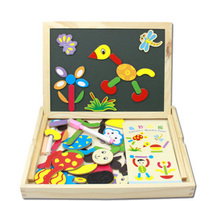 (National) Wooden Double-sided Magnetic Wonderful Drawing Board Multifunctional Color Puzzle Early Education Jigsaw Puzzle Toys