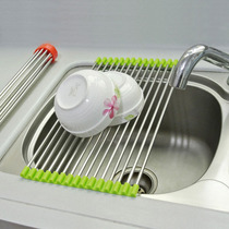 Foldable high quality silicone stainless steel drain rack kitchen sink dish rack fruit vegetable drain rack