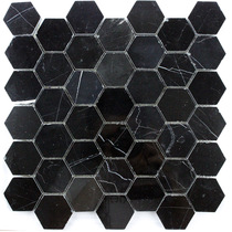 Black marble mosaic Large hexagonal kitchen bathroom floor anti-slip mosaic