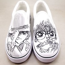 Hand-painted shoes Kidd graffiti shoes hand-painted canvas shoes Conan unshackless lazy shoes female male Korean student shoes around