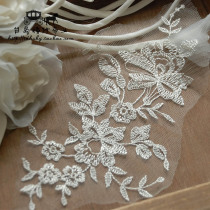 Taiwan DIY handmade accessories lace pair flower applique 474 ivory white pair of flowers