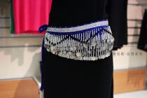 288 coins 3 layers of silver coin] Black and white ball V-shaped belly leather dance waist chain accessories string pearl India dance waist bell-black