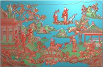 Qunxian Heshou Luo Han bed back size 640*414 carving figure relief map gray-scale carved JDP cable