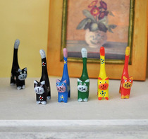 Hand-painted long-tailed kitten ornaments super cute factory cute creative home Nordic log 6-color set