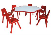 Simple modern wood kindergarten large medium and small class desks and chairs activity room table childrens fireproof board plum blossom multiplayer table